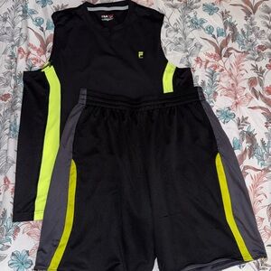 Fila Black and Lime Green Sportswear Set - Large